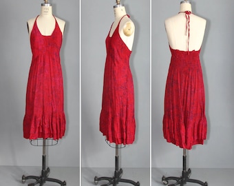 vintage sundress / batik / halter / LONG DAYS bohemian dress