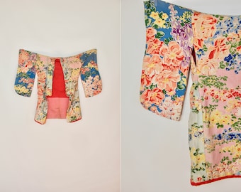 Antique kimono | silk robe | child's dressing gown | padded hem | infant kimono