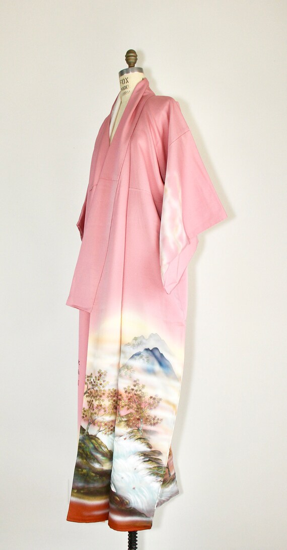 Mount Fuji | 1950s silk kimono | hand painted | s… - image 4