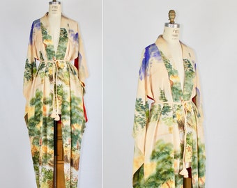 Lassen | 1940s silk kimono | hand-dyed | vintage robe | forest and mountain | metallic