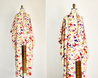 Antique kimono | silk kimono | 1940s | dressing gown | crepe silk | watercolor hand-dyed vintage kimono