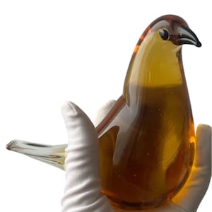 Vintage Murano Glass Bird Figurine – Amber Brown Art Glass Sculpture, Handmade in Italy, Vintage Home Décor