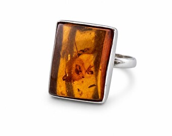 Vintage Bernstein Ring aus Sterling Silber, honigfarbener Bernstein