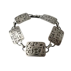 Vintage 835 Silver Floral Panel Bracelet, Embossed Relief Design, Art Nouveau Style.