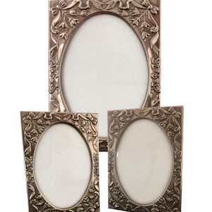Vintage Silver-Plated Photo Frame – Art Nouveau Style with Floral & Ribbon Detail – Oval Inset – Available in Two Sizes