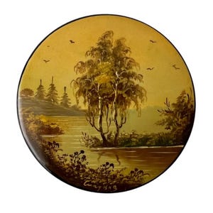 Vintage Fedoskino Lacquer Jewelry Box – Russian Hand-Painted Miniature – Made in USSR with Original Box