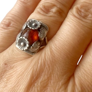 Vintage Niels Erik From Amber Ring – Sterling Silver Daisy Design – Danish Modernist Design