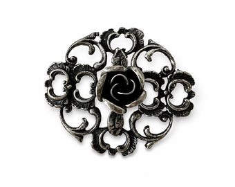 TEKA Theodor Klotz Sterling Silver Rose Flower Brooch - Mid