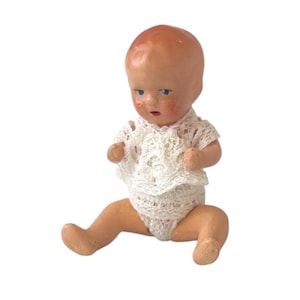 Antique Hertwig & Co. Miniature German Composition Baby Doll – 1920s–1940s