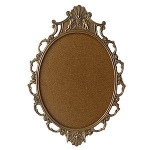 Vintage Ornate Brass Oval Frame Cherub & Shell Motif Picture or Mirror