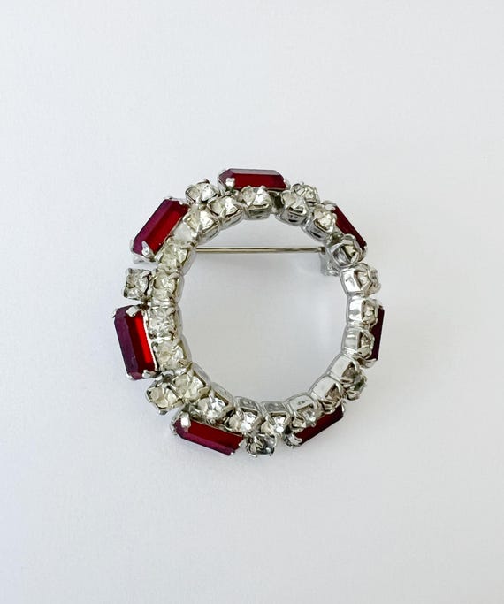 Broche Vintage En Argent Sterling Avec Pierre Rouge Et Strass Transparents
