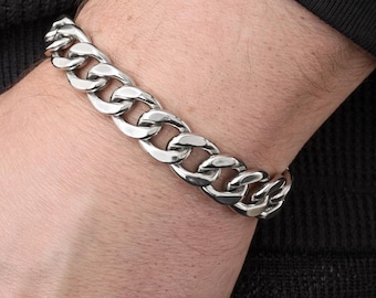 Vintage Sterling Silver Cuban Link Bracelet, Heavy Unisex Chain Bracelet
