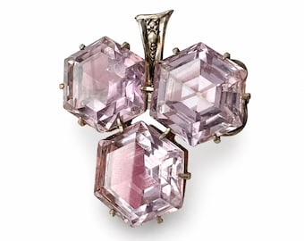 Antique Victorian Silver Brooch, Amethyst Glass and Seed Pearls, c.1880–1900