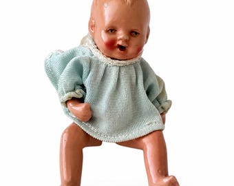 Antique German BV Composition Doll, 1920s–1940s Jointed Miniature Doll