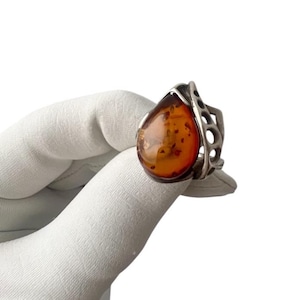 Vintage Silver Baltic Amber Ring. Statement Amber Jewelry.