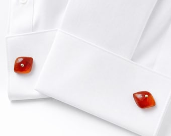 Vintage Pair of Cufflinks with Natural Baltic Amber. Kaliningrad Amber Combine, USSR, 1960s.