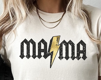 PNG, ACDC Mama, Lightning Bolt Gold, ac/dc  Distressed, Retro, Vintage, Mother's Day gift, sublimation, digital download, rock, mom life