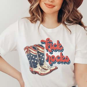 Kick Rocks Tshirt, Fourth of July, 4th USA American Flag, America, Patriotic Cowboy Boots, stars country, comfort colors image 1