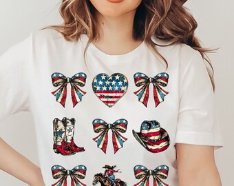 Coquette Cowgirl Fourth of July Red White Blue Patriotic Girlie Girl trendy Comfort Colors Tee tshirt