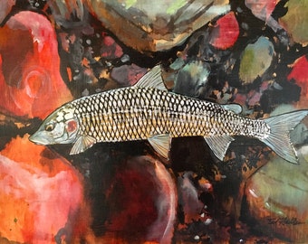 Original Artwork, "Gold, Silver, White Fish, Stone"