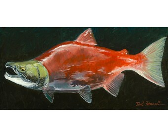 Original Red Salmon Painting - Kenai Red