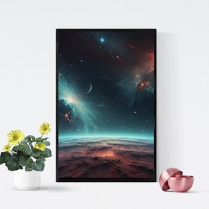 Horizonte tranquilo, paisaje minimalista, arte natural, decoración minimalista, impresión de arte galaxia, impresión digital, arte marino, arte contemporáneo, decoración de pared del hogar