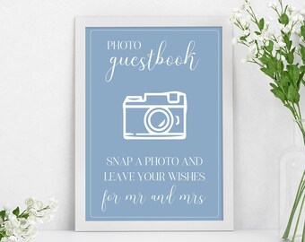 Dusty Blue Photo Guest Book Sign, Photo Guestbook Sign Template, Dusty Blue Wedding, Please Sign Our Guestbook, Canva Editable Sign DOVE