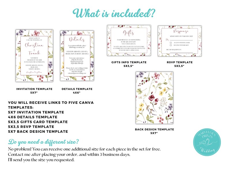 Wildflower Wedding Invitation, Wildflower wedding invitation Set, Canva Wedding Invitation Template Printable, rsvp card template, FIORE zdjęcie 7