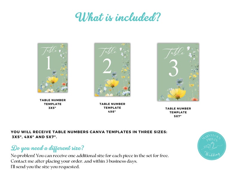 Sage Wildflowers Table Number, Table Seating,3x5 5x7 4x6 Editable ...