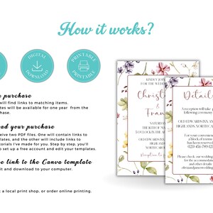 Wildflower Wedding Invitation, Wildflower wedding invitation Set, Canva Wedding Invitation Template Printable, rsvp card template, FIORE zdjęcie 8