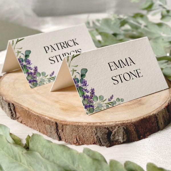 Modèle de marque-place, marque-places de mariage, lavande, modèle de marque-place eucalyptus, modèle éditable de téléchargement numérique Canva, alto