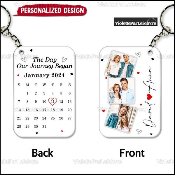 Personalized Keychain, Custom Photo Calendar The Day Our Journey Began, Gift For Couples, Acrylic Key Chain, Photo Keychain