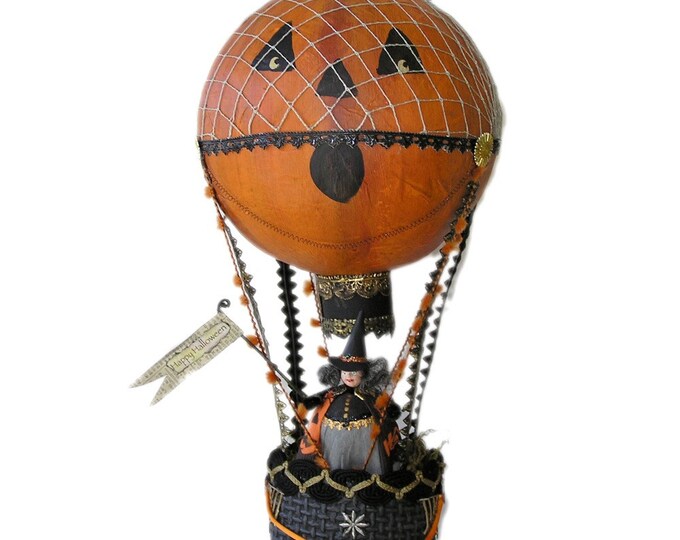 Halloween Hot Air Balloon Papier Mache Folk Art With Witch Etsy