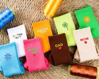 Custom Embroidered Socks, Unisex Cotton Socks With Personalized Text Logo, Bachelorette Party Gift, Bridesmaid Gift, Accept Bulk Order