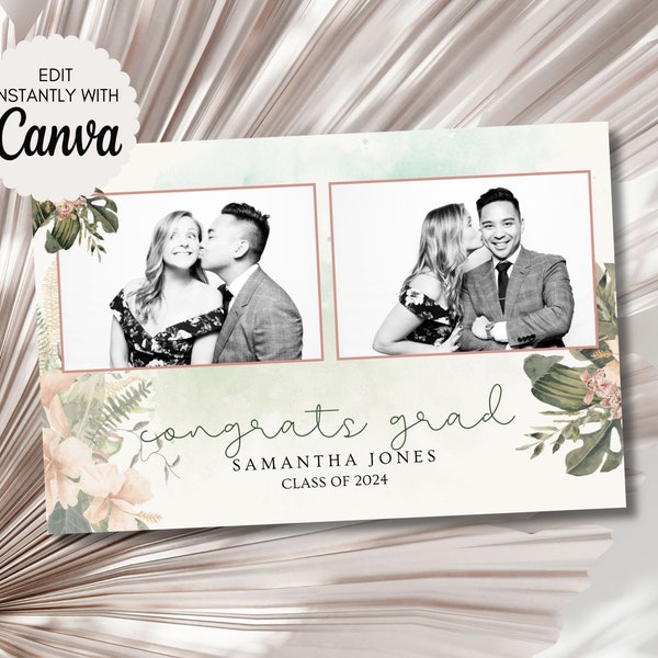 Photo Booth Template Wedding Photobooth Graduation Layout Birthday Party Baby Shower Bridal Shower Aloha Luau Floral Greenery Tropical 2003