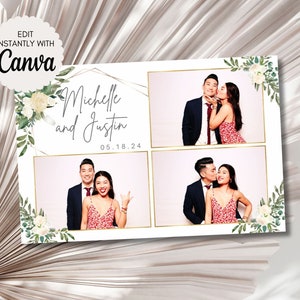 Photo Booth Template Wedding Photobooth Design Gold Geometric Boho Greenery 4x6 Layout Birthday Party Baby Shower Bridal Floral Arrangement