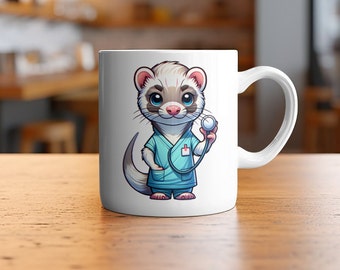 Mug café Docteur Furet, meilleur cadeau pour maman ou papa ! Super pour les anniversaires et les amoureux des furets. Mug céramique 33cl.