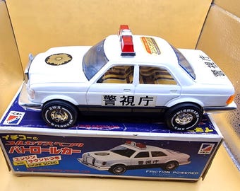 Vintage Ichiko Mercedes Benz Police Car Japan Tin Toy Boxed Friction Powered Engine Sound 27cm Rare