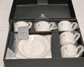 Vintage Playboy Fine Porcelain Tea Set Cups Saucers Plates 10pc Gift Set Boxed Unused