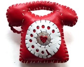 Red Leather Retro Telephone Brooch