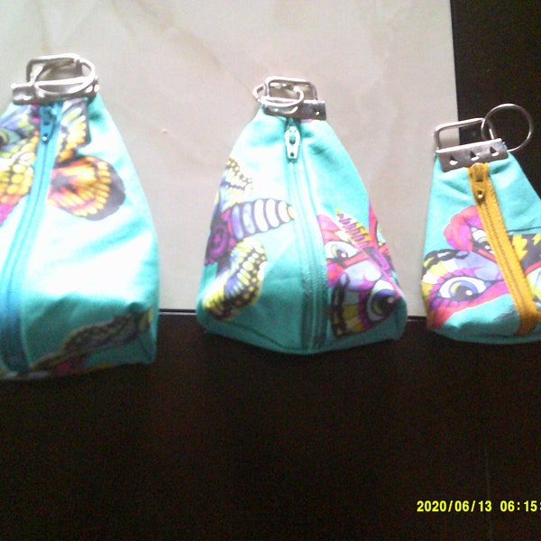 Key rings, small purses, purse accessory, turquoise, butterflies, bright colors, shopping days, useful, handy item, travel, hand crafted