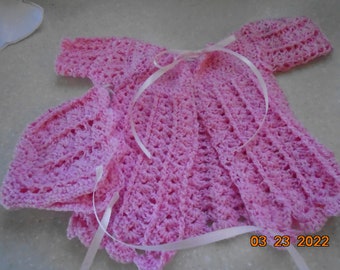 Baby sweater,  matching bonnet, pink, hand crocheted, baby clothing, baby gift, welcome  baby, shell stitch