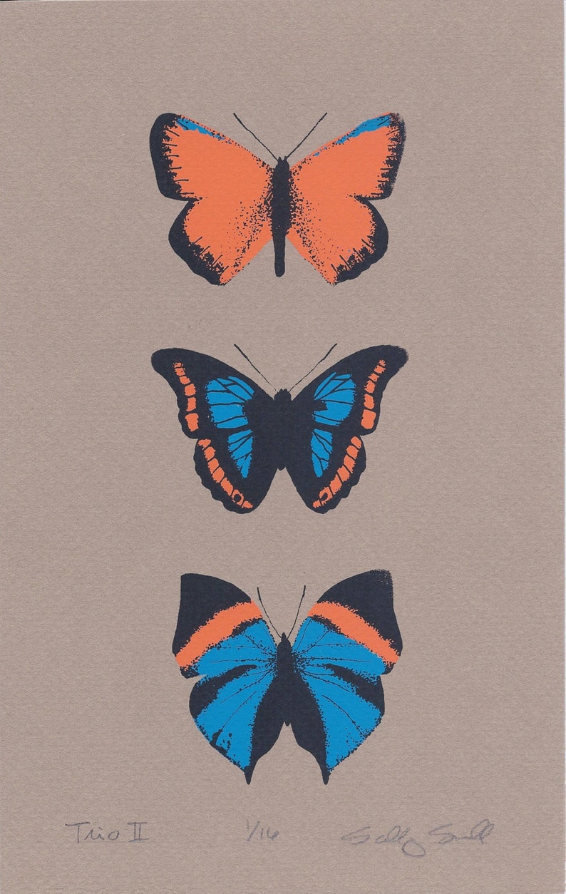 Butterfly Silkscreen Print Trio II Etsy