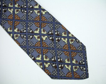 Vintage Italian Necktie Blue Patterned Silk & Wool
