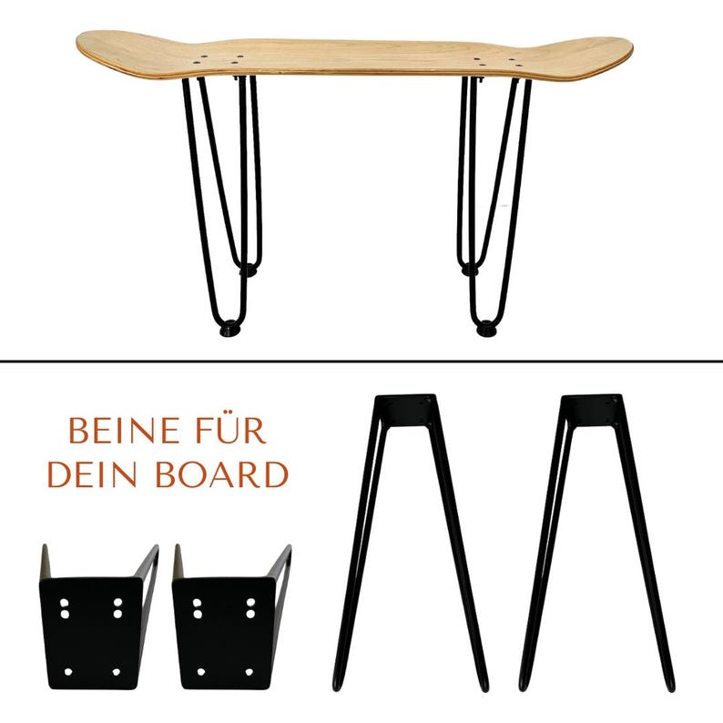 Skateboard Legs - Turn your skateboard into a cool piece of furniture - Skateboard bench, stool, side table - Gift for skaters image 1