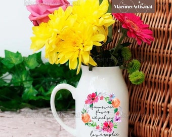 Vaso con ghirlanda floreale primaverile personalizzato per la festa della mamma, regalo per la festa della mamma, fiori del mese di nascita, regalo personalizzato, vaso di fiori personalizzato