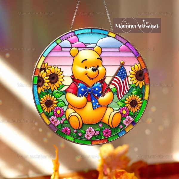 Pooh Sunflower Acrylic Window Decor, Pooh Suncatcher Home Decor, Winnie The Pooh Stained Glass, Window Decoration, Suncatcher Decor