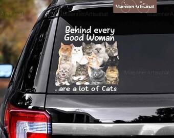 Cat Behind Good Woman Decal, Cat Stickers For Car, Car Decoration, Cute Car Sticker, Pet Lover Gift, Wall Decals Stickers, Cat Stickers