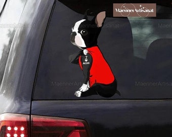 Boston Terrier I Love Mom Car Stickers, Boston Terrier Lovers Decal, Pet Portrait Sticker, Cute Car Sticker, Car Decoration, Pet Lover Gift