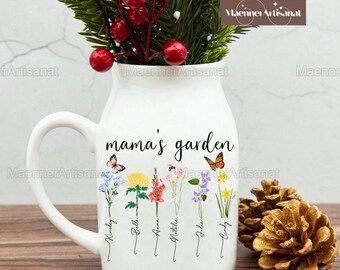 Personalisierte Omas Gartenblumenvase, Mutterblumenvase, Blumenvase, Geburtsmonatsblumen, individuelle Blumenvase, Geschenk für Mama